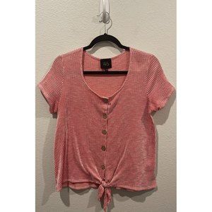 W5 White Red Short Sleeved Striped Top